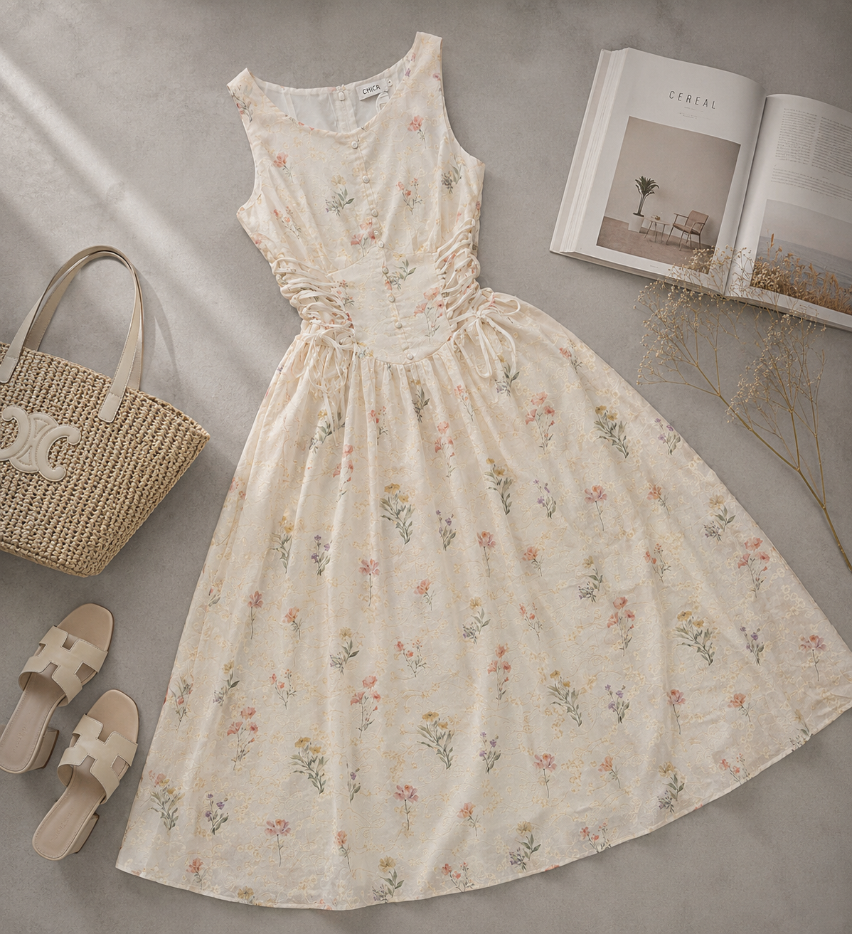 VESTIDO BORDADO CORTE DIAMANTE AGUJETA COSTADOS