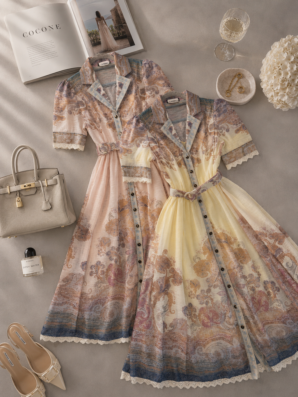VESTIDO DELINEADO CON TIRA BORDADA