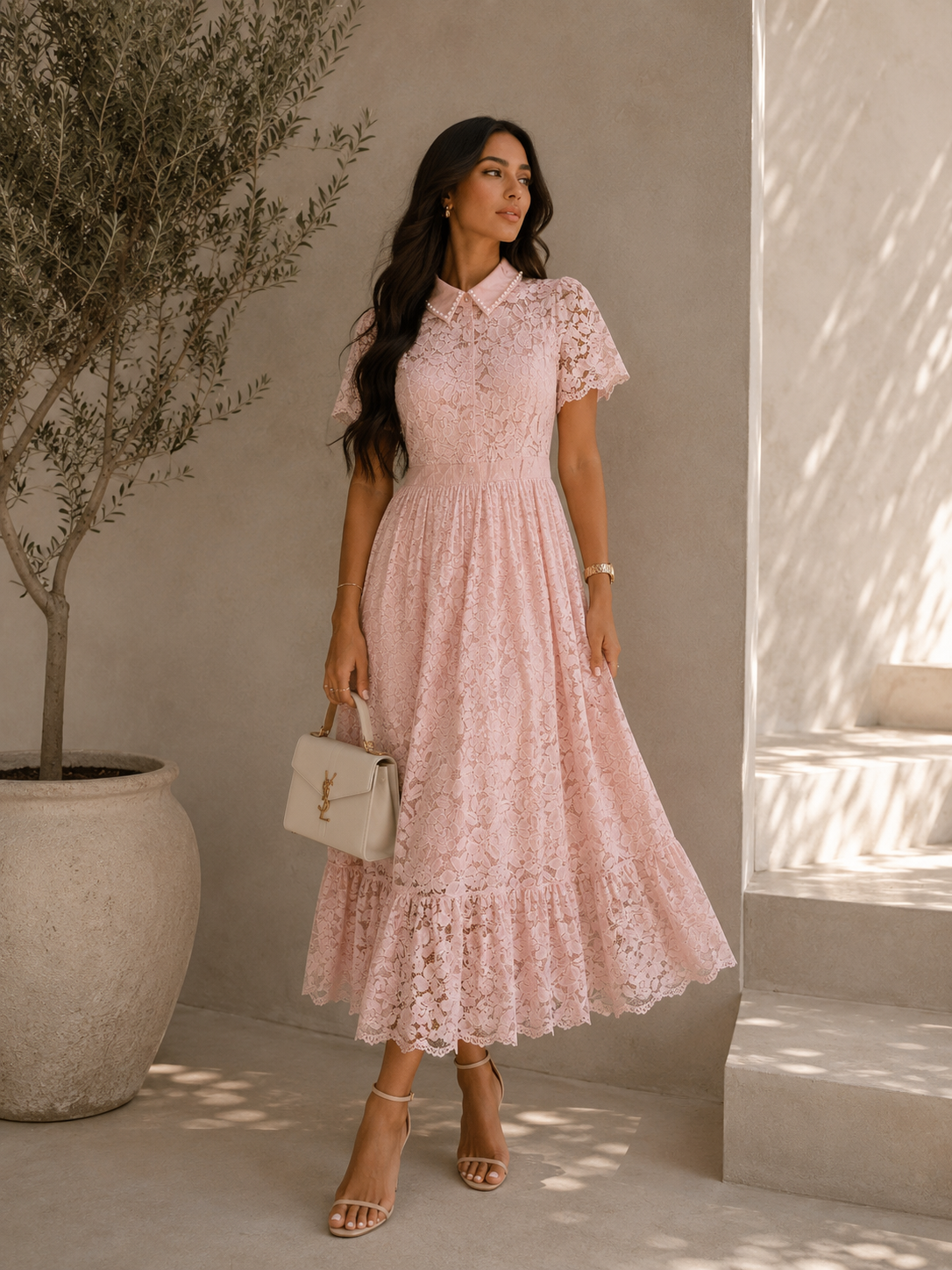 VESTIDO ENCAJE CON PERLA