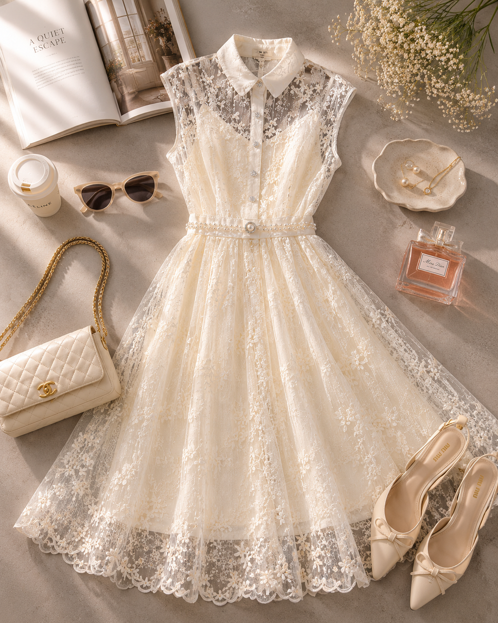 VESTIDO BORDADO PERLAS CINTO