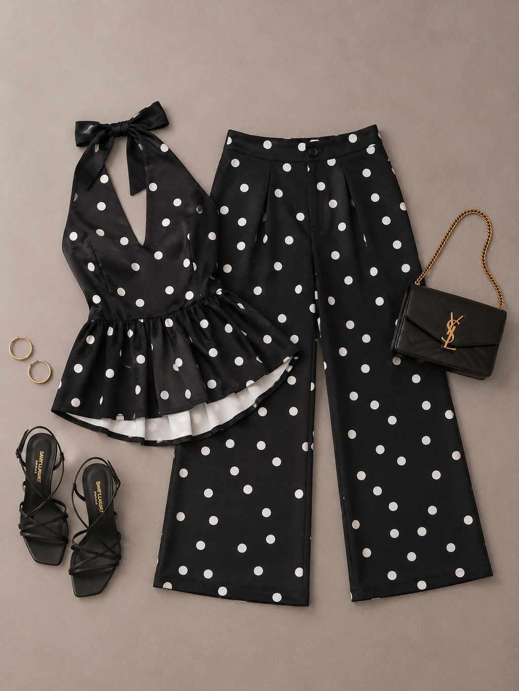 SET POLKA PANTALON Y BLUSA HALTER