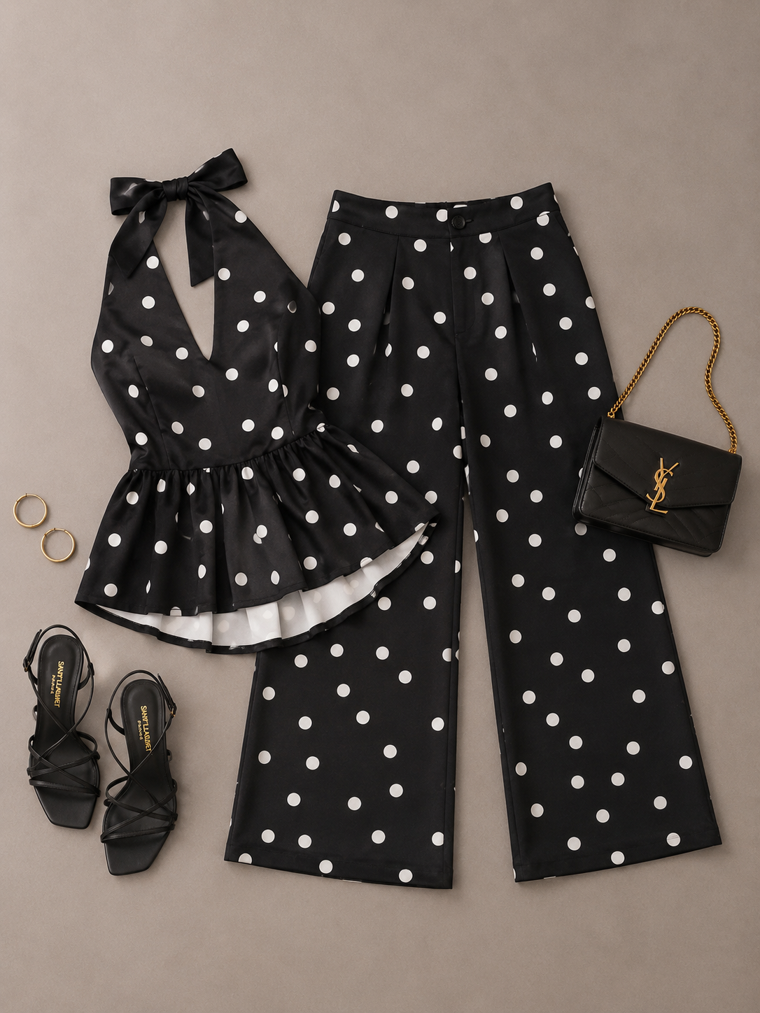 SET POLKA PANTALON Y BLUSA HALTER