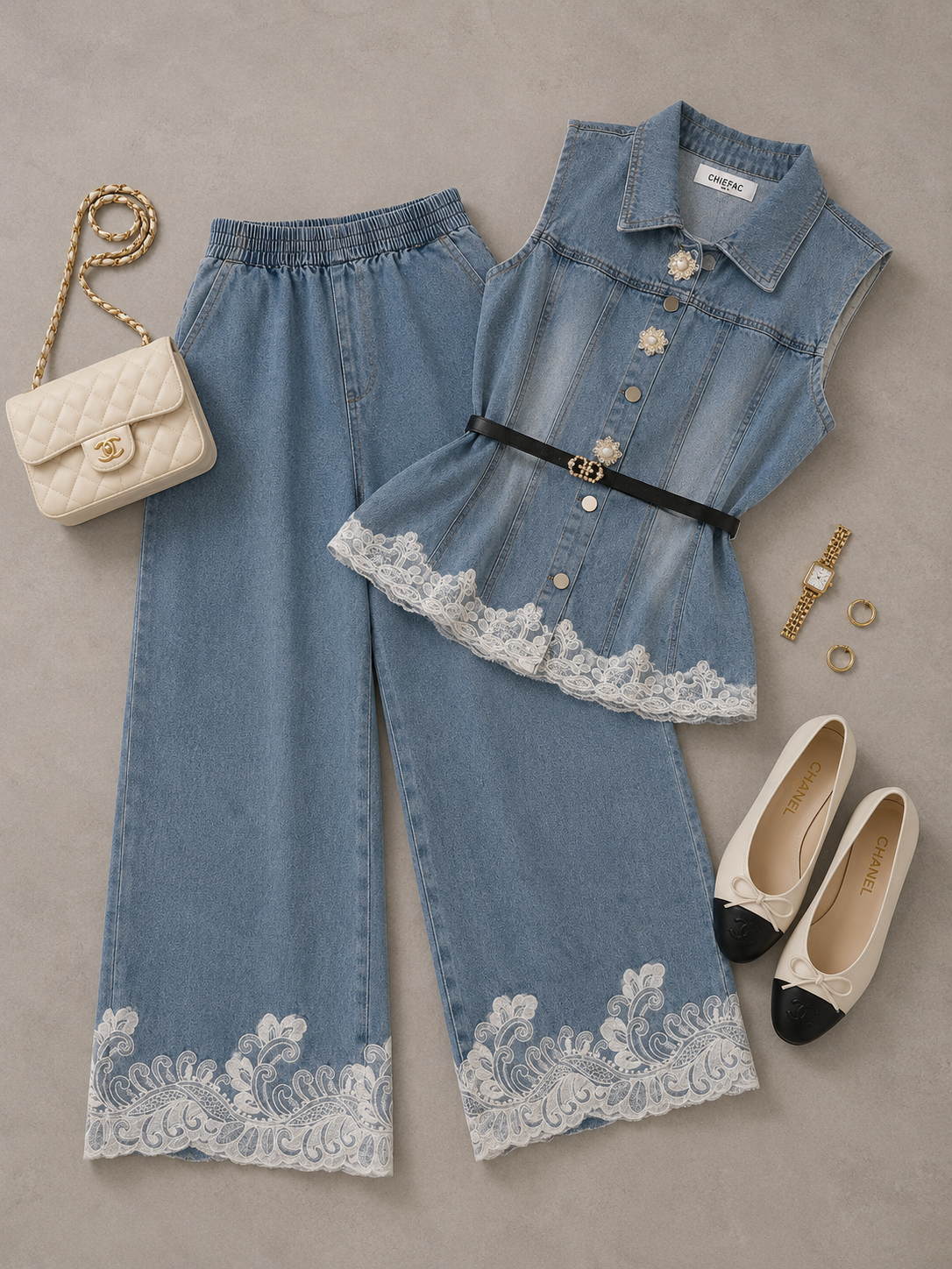 SET DENIM CON ENCAJE