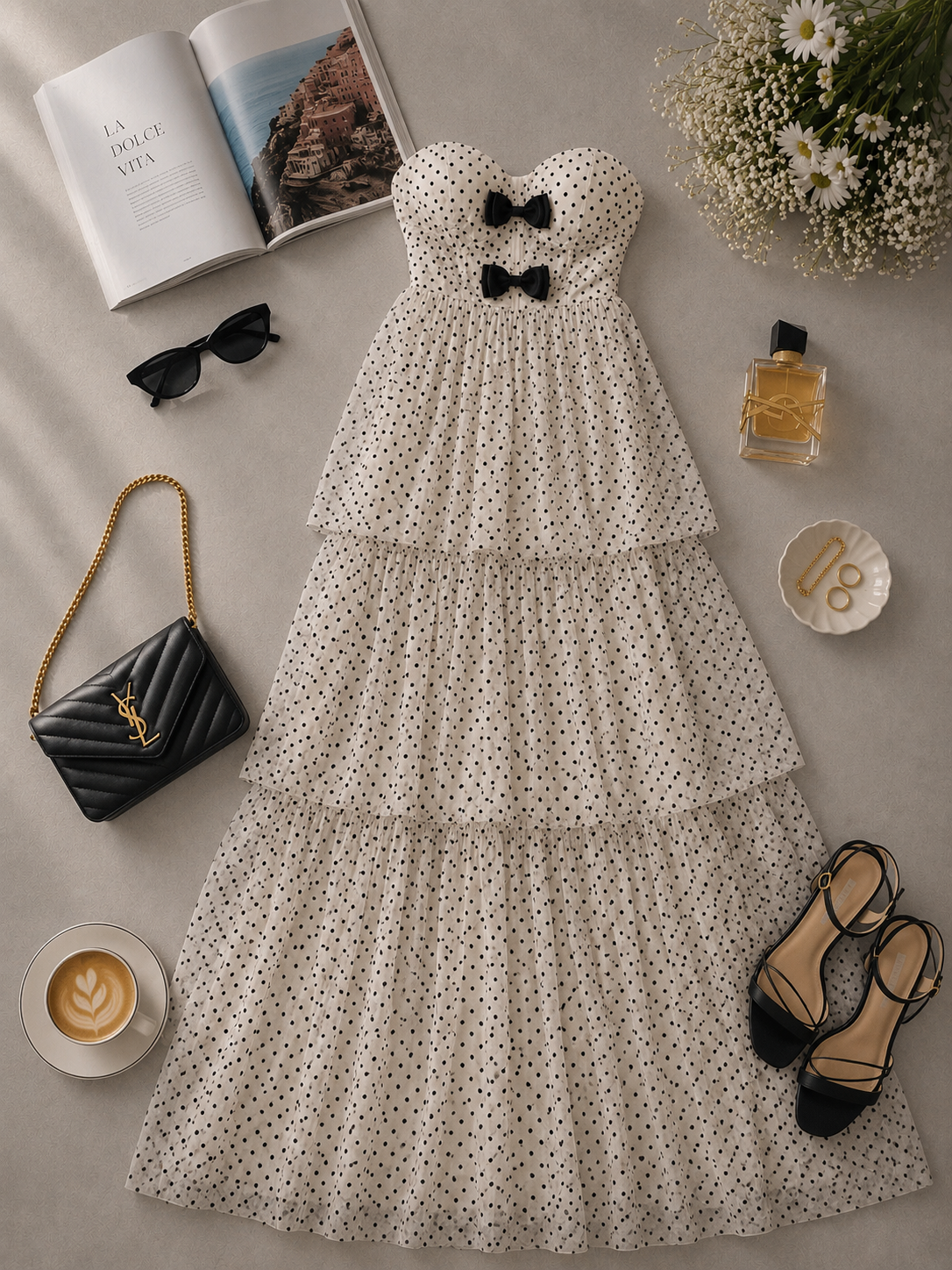 STRAPLESS POLKA MESH OLANES