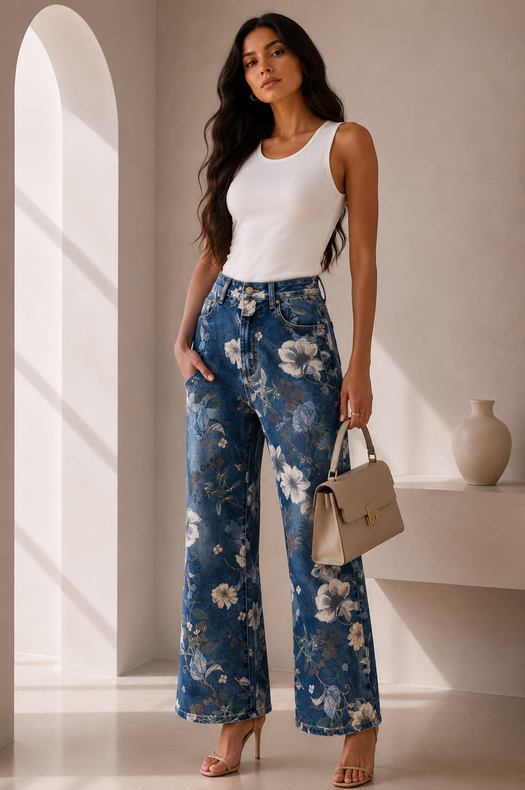 JEANS DENIM FLORES