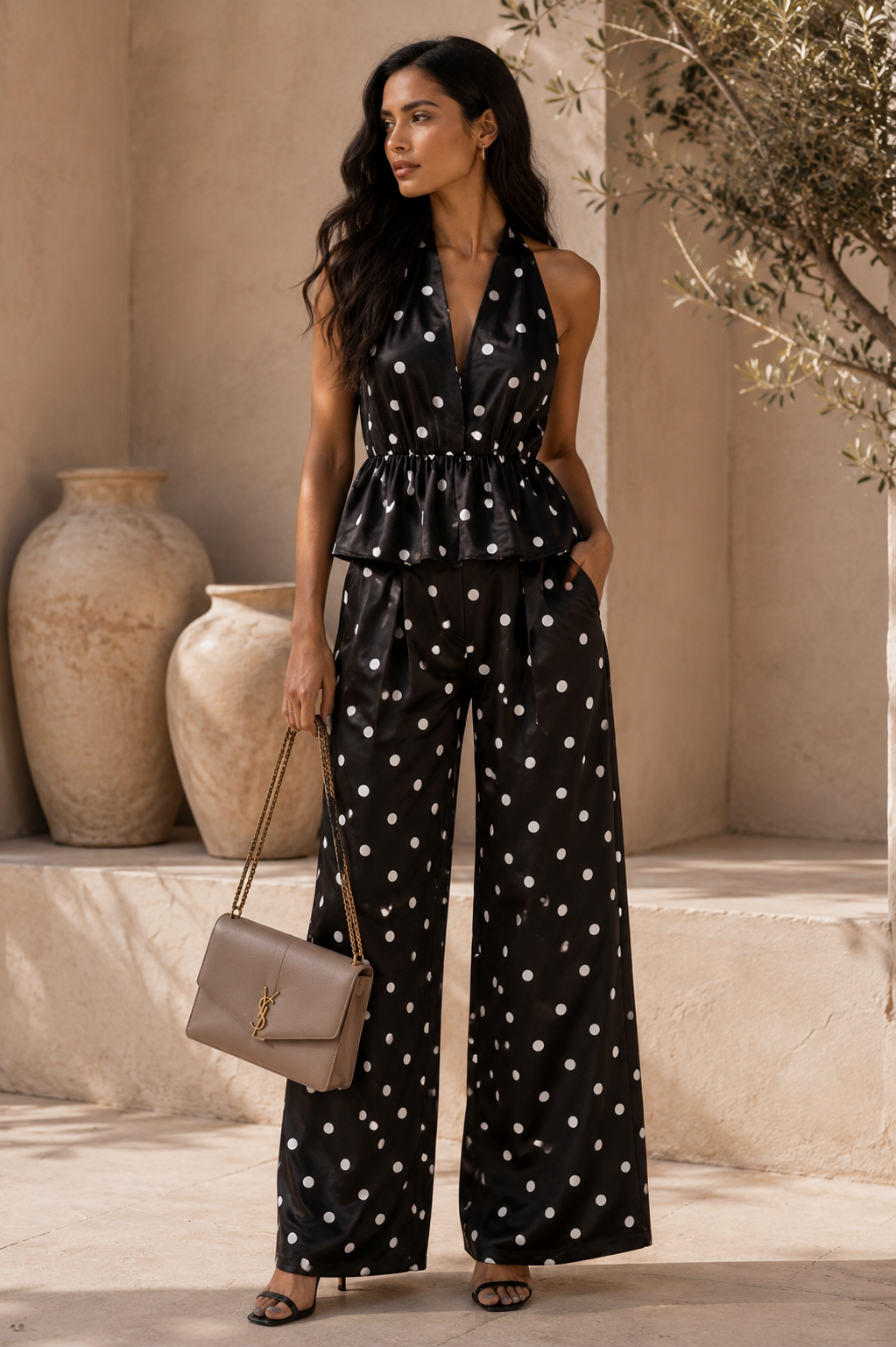SET POLKA PANTALON Y BLUSA HALTER